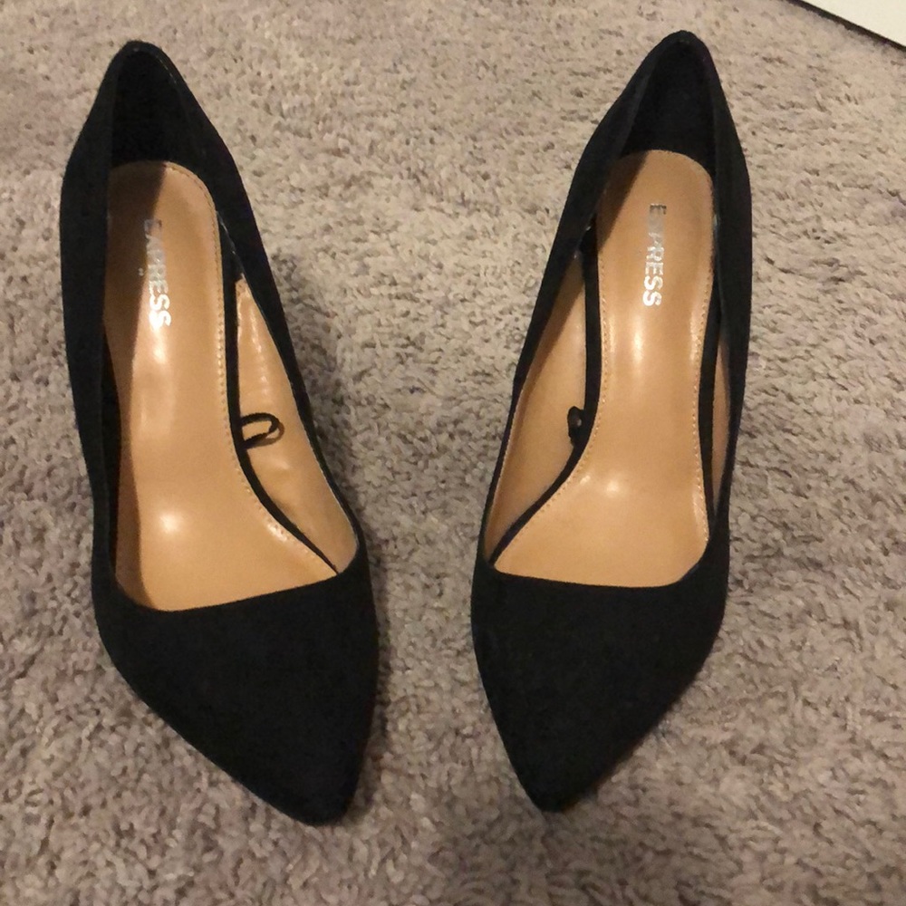 Express Faux Suede Black Almond Toe Wedge Pump